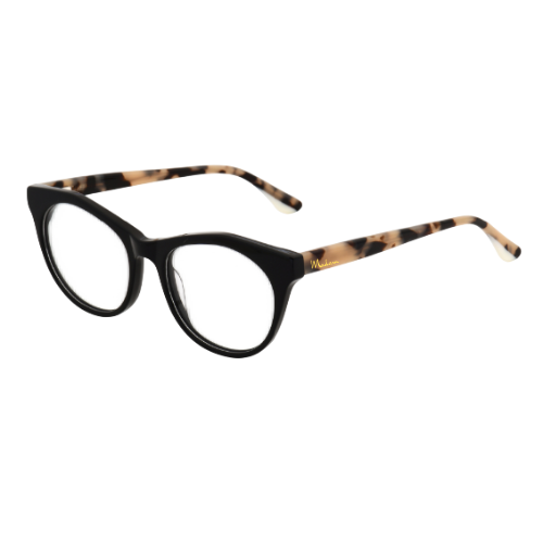 Black and tortoiseshell cat-eye glasses on a white background