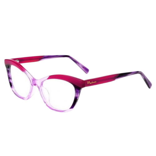Purple and pink eyeglasses on a white background